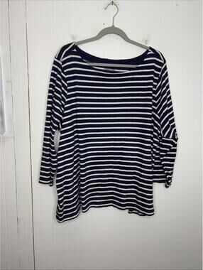 Lands End Top Womens 3X Boat Neck Striped Cotton Nautical Fisherman Preppy Coast